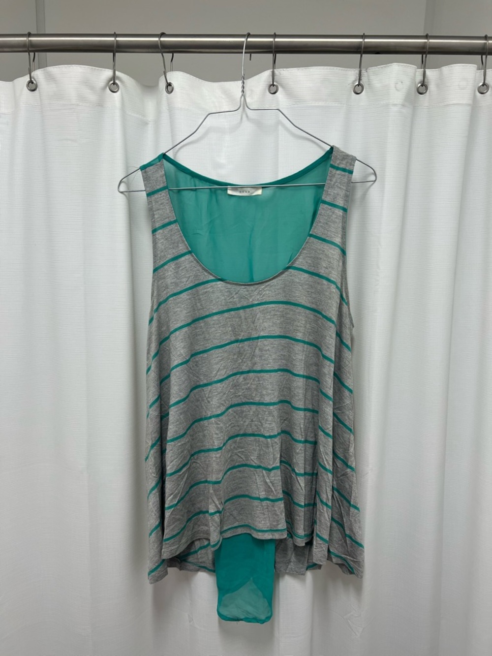 NWOT Striped Gray & Teal Sleeveless Tank with Teal Back Panel